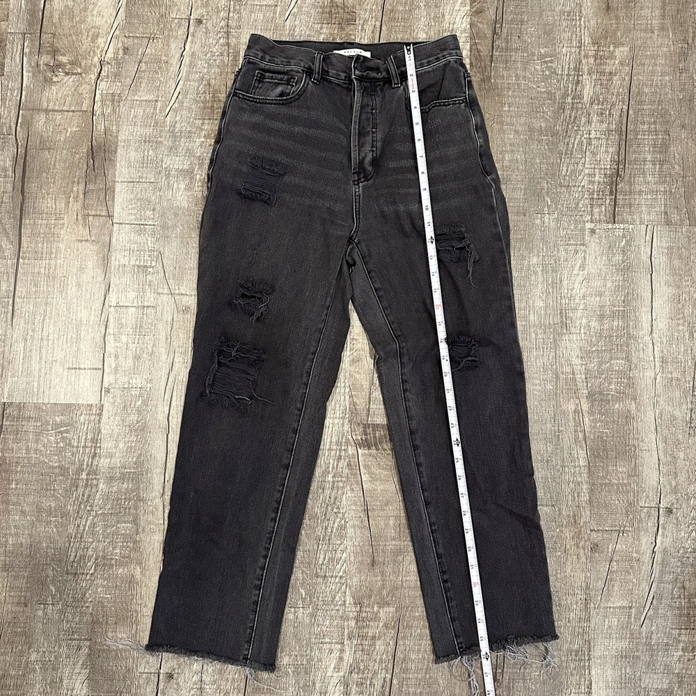 Pacsun Black High Rise Straight Denim Jeans Sz 26 Distressed Button‎ Fly Raw Hem - Picture 3 of 10